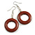 Donut Shape Brown Painted Wood Drop Earrings - 55mm Long - view 2