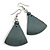 Grey Painted Wood Fan Shape Drop Earrings - 55mm L - view 4