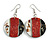 50mm L/Black/Red/White Round Shape Sea Shell Earrings/Handmade/ Slight Variation In Colour/Natural Irregularities