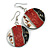 50mm L/Black/Red/White Round Shape Sea Shell Earrings/Handmade/ Slight Variation In Colour/Natural Irregularities - view 2