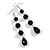 Long Black Faceted Glass Bead Drop Earrings In Silver Tone - 8cm L - view 2