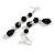 Long Black Faceted Glass Bead Drop Earrings In Silver Tone - 8cm L - view 4