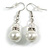 White Glass Pearl/ Transparent Bead with Crystal Ring Drop Earrings in Silver Tone/ 40mm L - view 1