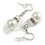 White Glass Pearl/ Transparent Bead with Crystal Ring Drop Earrings in Silver Tone/ 40mm L - view 2