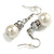 White Glass Pearl/ Hematite Bead with Crystal Ring Drop Earrings in Silver Tone/ 40mm L - view 2