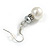 White Glass Pearl/ Hematite Bead with Crystal Ring Drop Earrings in Silver Tone/ 40mm L - view 5