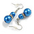 Blue Glass Pearl Bead with Crystal Ring Drop Earrings in Silver Tone/ 40mm L - view 2