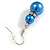 Blue Glass Pearl Bead with Crystal Ring Drop Earrings in Silver Tone/ 40mm L - view 5