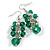 Green Glass and Silver Metal Bead Drop Earrings In Silver Tone - 55mm L - view 2