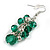 Green Glass and Silver Metal Bead Drop Earrings In Silver Tone - 55mm L - view 4
