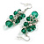 Green Glass and Silver Metal Bead Drop Earrings In Silver Tone - 55mm L - view 5