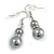 Grey Glass Pearl Bead with Crystal Ring Drop Earrings in Silver Tone/ 40mm L - view 4