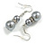 Grey Glass Pearl Bead with Crystal Ring Drop Earrings in Silver Tone/ 40mm L - view 2