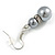 Grey Glass Pearl Bead with Crystal Ring Drop Earrings in Silver Tone/ 40mm L - view 5