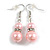 Light Pink Glass Pearl Bead with Crystal Ring Drop Earrings in Silver Tone/ 40mm L