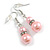 Light Pink Glass Pearl Bead with Crystal Ring Drop Earrings in Silver Tone/ 40mm L - view 4