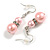 Light Pink Glass Pearl Bead with Crystal Ring Drop Earrings in Silver Tone/ 40mm L - view 2