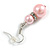 Light Pink Glass Pearl Bead with Crystal Ring Drop Earrings in Silver Tone/ 40mm L - view 5