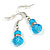 Sky Blue Double Glass with Crystal Ring Drop Earrings In Silver Tone - 40mm L - view 4