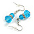 Sky Blue Double Glass with Crystal Ring Drop Earrings In Silver Tone - 40mm L - view 2