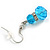 Sky Blue Double Glass with Crystal Ring Drop Earrings In Silver Tone - 40mm L - view 5