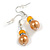Orange Glass Pearl Bead with Crystal Ring Drop Earrings in Silver Tone/ 40mm L - view 4
