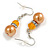 Orange Glass Pearl Bead with Crystal Ring Drop Earrings in Silver Tone/ 40mm L - view 2