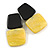 50mm Long Geometric Acrylic Drop Clip On Earings in Silver Tone in Black/Yellow - view 2