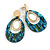 65mm Double Hoop Oval Mosaic Blue/Green Acrylic Earrings In Gold Tone - view 2