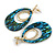 65mm Double Hoop Oval Mosaic Blue/Green Acrylic Earrings In Gold Tone - view 5