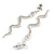 75mm Long Clear Crystal Snake Drop Earrings in Silver Tone - view 2