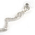 75mm Long Clear Crystal Snake Drop Earrings in Silver Tone - view 5
