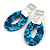 68mm Oval Marble Blue Acrylic Hoop Earrings with Silver Tone Hammered Plate - view 7