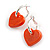 20mm Silver Tone Huggie Hoop Earrings with Orange Red Acrylic Heart Charm - view 7