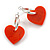 20mm Silver Tone Huggie Hoop Earrings with Orange Red Acrylic Heart Charm - view 8