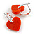 20mm Silver Tone Huggie Hoop Earrings with Orange Red Acrylic Heart Charm - view 10