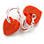 20mm Silver Tone Huggie Hoop Earrings with Orange Red Acrylic Heart Charm - view 2