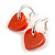 20mm Silver Tone Huggie Hoop Earrings with Orange Red Acrylic Heart Charm - view 6
