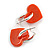 20mm Silver Tone Huggie Hoop Earrings with Orange Red Acrylic Heart Charm - view 5