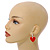 20mm Silver Tone Huggie Hoop Earrings with Orange Red Acrylic Heart Charm - view 3