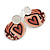 45mm Heart Motif Round Acrylic Hoop Earring with Silver Tone Metal Plate in Cream/Brown/Black - view 5