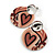 45mm Heart Motif Round Acrylic Hoop Earring with Silver Tone Metal Plate in Cream/Brown/Black - view 2