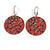 75mm Large Red/ Grey Lynx Animal Pattern Acrylic Round Disk Drop Earrings In Silver Tone - view 5