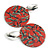 75mm Large Red/ Grey Lynx Animal Pattern Acrylic Round Disk Drop Earrings In Silver Tone - view 2
