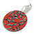 75mm Large Red/ Grey Lynx Animal Pattern Acrylic Round Disk Drop Earrings In Silver Tone - view 7