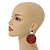 75mm Large Red/ Grey Lynx Animal Pattern Acrylic Round Disk Drop Earrings In Silver Tone - view 3