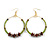 50mm Lime Green Glass And Brown Wood Bead Hoop Earrings In Gold Tone - 80mm Drop - view 7