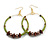 50mm Lime Green Glass And Brown Wood Bead Hoop Earrings In Gold Tone - 80mm Drop - view 8