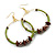 50mm Lime Green Glass And Brown Wood Bead Hoop Earrings In Gold Tone - 80mm Drop - view 2