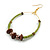 50mm Lime Green Glass And Brown Wood Bead Hoop Earrings In Gold Tone - 80mm Drop - view 6